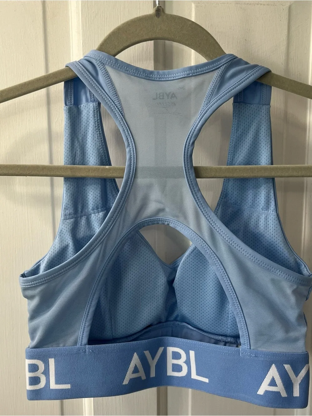 AYBL Sky Blue Performance Bra & High-Waist Shorts Set. Size Small